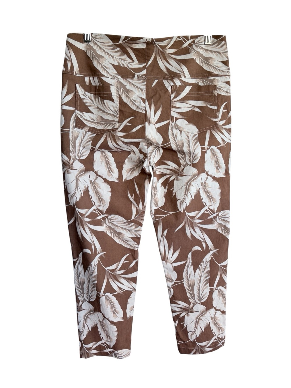 New Joseph Ribkoff Palm Trendy Pull On Capri Brown / White Tropical Pants Sz 12 - Picture 6 of 11
